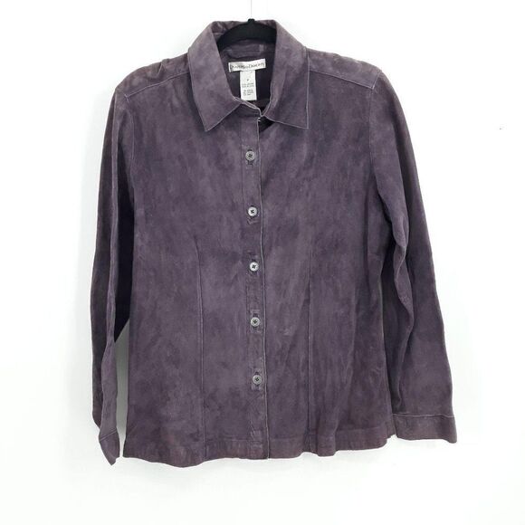 Vtg 90's Leather Shirt Jacket Shacket Suede Long Sleeve Button Up Purple Sz S - Picture 1 of 9